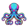 Bunte Oktopus-Illustration mit Neon-Akzenten