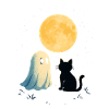 Ghost meets cat under full moon