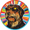 Bunter Hund mit Sonnenbrille