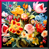 Blooming embroidery motif on textiles tapestry