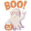 Funny Ghost With Pumpkin And Boo