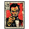 Abe Lincoln på frimærke, der peger med fingeren