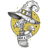 Magical witch's broom with lettering