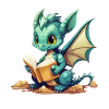 Little dragon reader on fantasy illustration