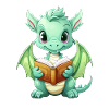 Doodle dragon with book