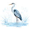 Gray Heron in Winter Landscape