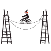 Artistic clown on suspension bridge