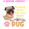 Reading Dog Pug Illustration T-Shirt