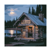 Rustic Lake Cabin Night Scene