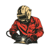 Welder in red suit with helmet
