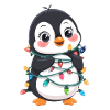Cute penguin with Christmas fairy lights