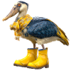 Creative shoebill bird in rubber boots