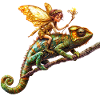 Magical elf rider on chameleon