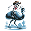 Skeleton on Emu with Cowboy Hat