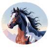 Tinker stallion galloping in mountain landscape