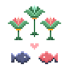 Pixel Art Fish and Flower Motif 