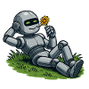 Robot with flower on a lawn