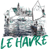Le Havre maritime scene with calligraphy