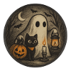 Spooky Halloween night scene with cat