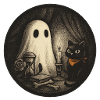 Haunted Night Cat Magic Illustration