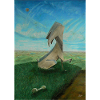 Abstract Steel Hammer-Dog in Surreal Landscape