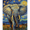 Éléphant Van Gogh Style Nuit étoilée