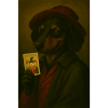 Dog with joker card