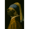 Pug mit Perlenohrring im Mona-Lisa Stil