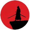 Samurai Silhouette vor rotem Mond