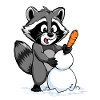 Cute raccoon with snowman
