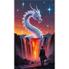 Fiery dragon's tail over waterfall