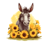 Verspieltes Eselfoto mit Sonnenblumen