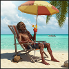 Zombie on the beach with cocktail