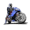 Rennfahrer mit blauer Sportmaschine