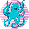 Neon Octopus Retro Sea Art Squid