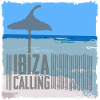 Ibiza beach setting with umbrella