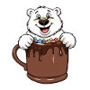 Playful polar bear with chocolate cup
