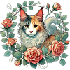Elegant Cat with Floral Frame