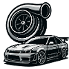 Detailed automotive and turbine silhouette