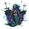 Skeleton Mermaid with Ghost Ship