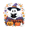 Cozy Halloween Witch Ghost with Pumpkins
