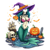 Hexenmermaid mit Halloween-Elementen