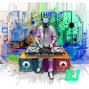 Dynamischer DJ mit bunten Techno-Designs