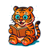 Playful Tiger with Glasses and Book