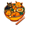 Playful Cats in Ramen Bowl Design