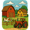 Rural farm with red tractor