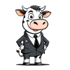 Cow in black suit and tie