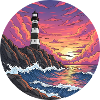 Comic Lighthouse Sea Surf Sunset
