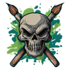 Skull and crossed brushes