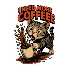 Funny Cat Coffee Lover Design – I Need More Coffe